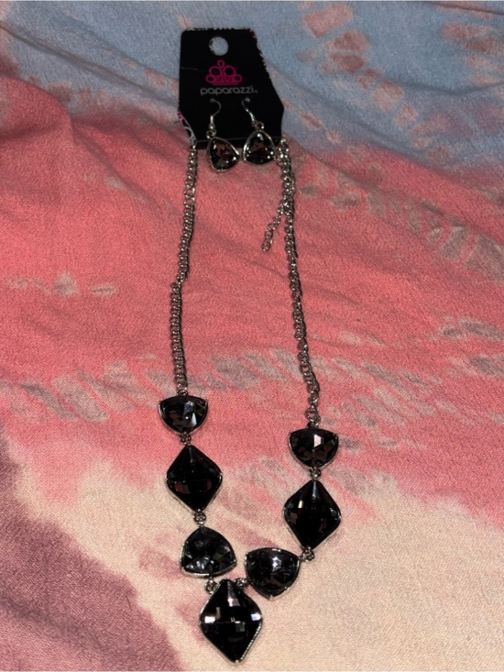 Paparazzi Black Faceted Gem Necklace and Earring Set